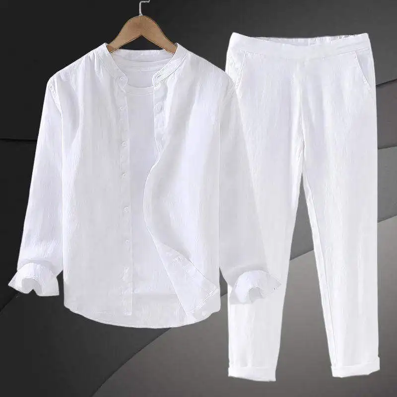 White Long Sleeve Shirt And Pants Set Men's Loose Cotton Linen Straight Leg Trousers Chinese Style Stand Collar Fashion Set
White Long Sleeve Shirt And Pants Set Men's Loose Cotton Linen Straight Leg Trousers Chinese Style Stand Collar Fashion Set