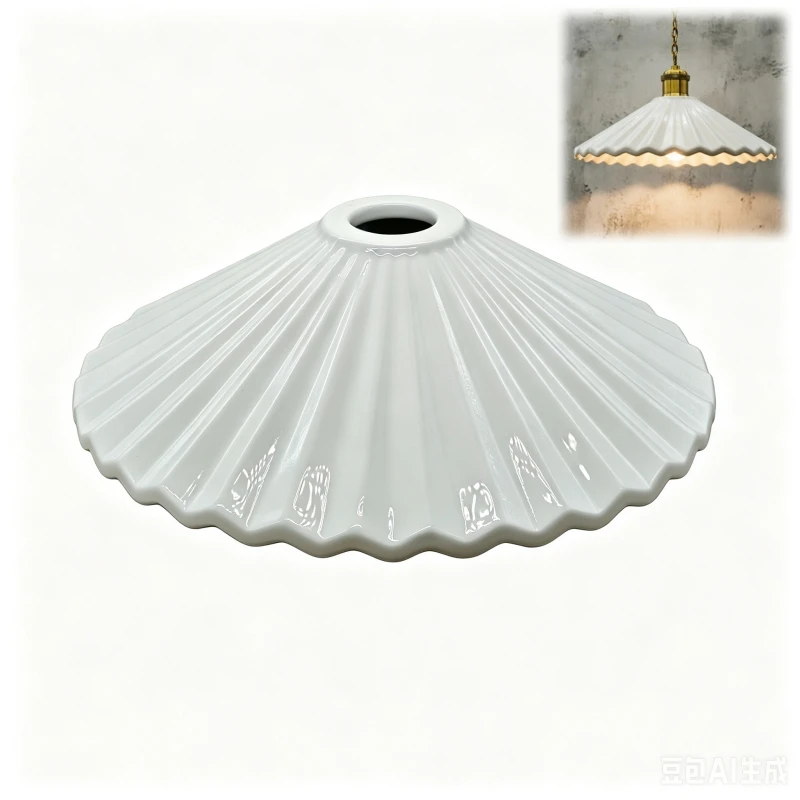 French Vintage Pleated Ceramic Lampshade, Glossy White, 32cm Dia, Soft Light
French Vintage Pleated Ceramic Lampshade, Glossy White, 32cm Dia, Soft Light