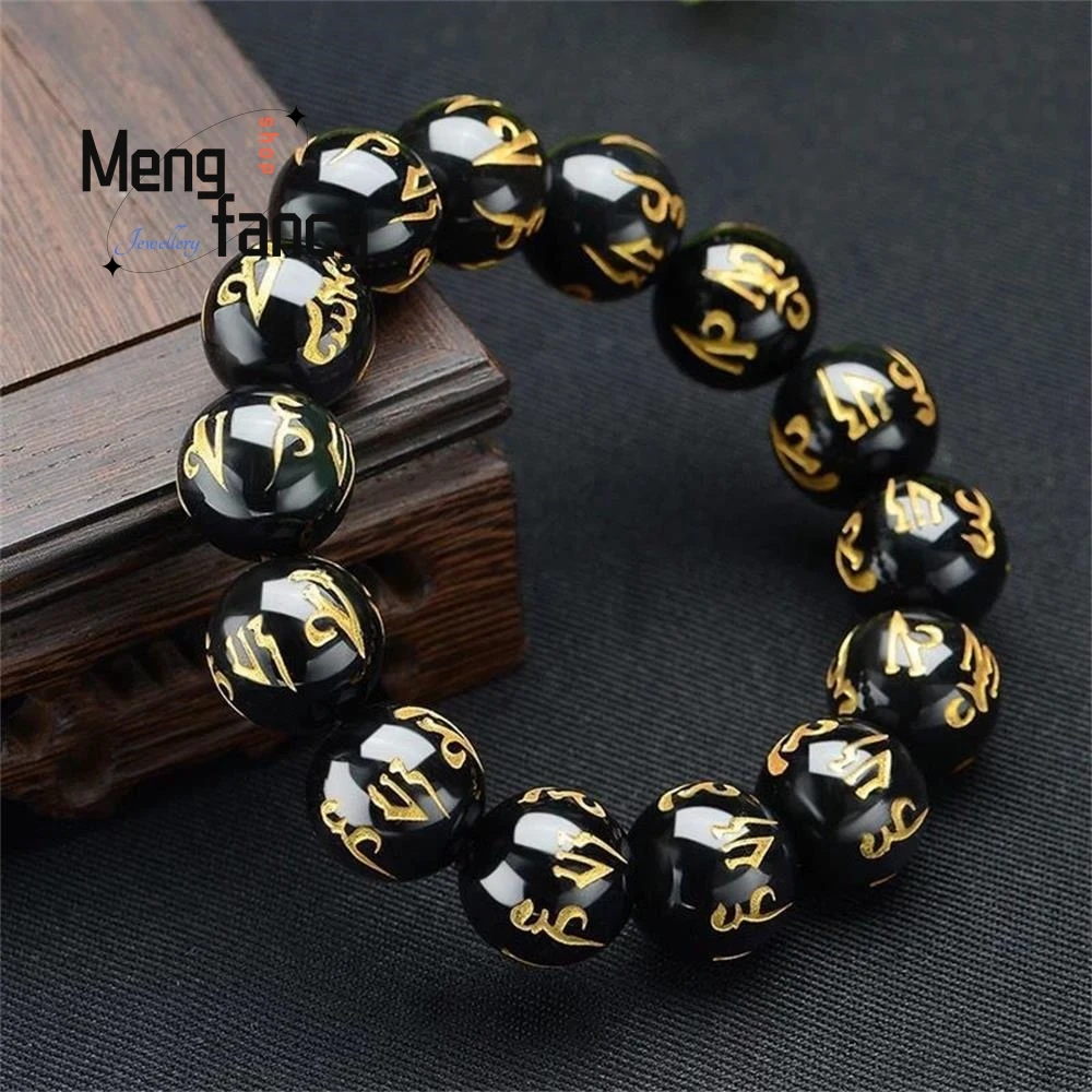 Natural Black Obsidian Lucky Tibetan Buddhism Six Words Mantra Bracelets Retro Exquisite Charm Fashion Fine Jewelry Holiday Gift
Natural Black Obsidian Lucky Tibetan Buddhism Six Words Mantra Bracelets Retro Exquisite Charm Fashion Fine Jewelry Holiday Gift