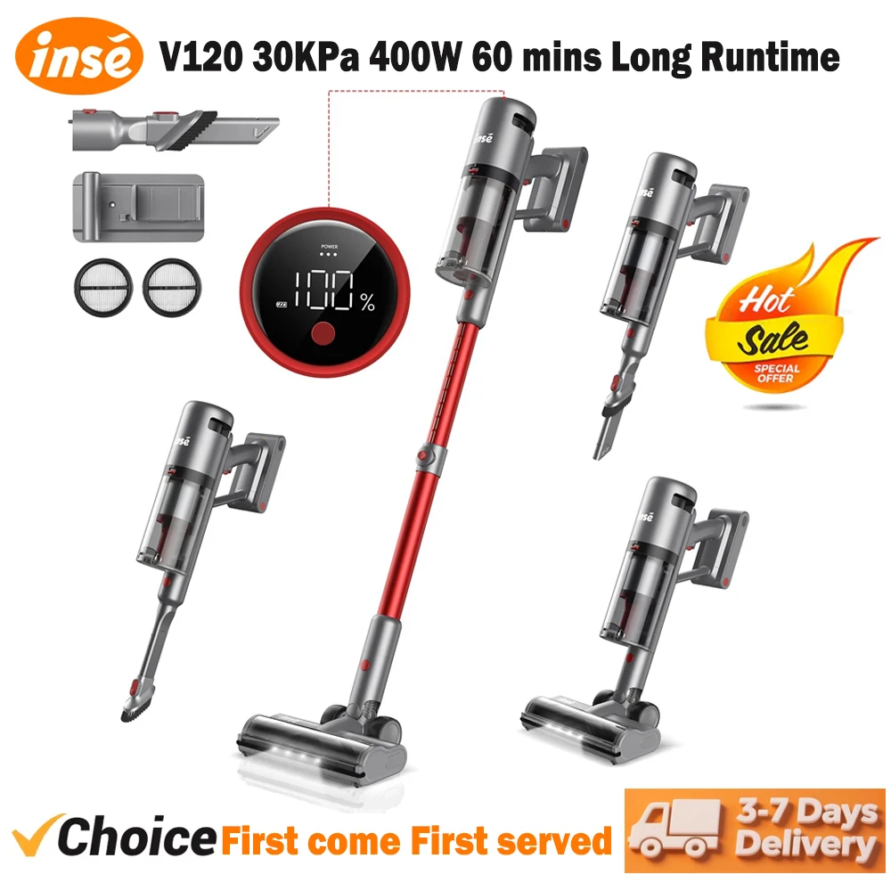 INSE V120 Cordless Vacuum Cleaner 30Kpa Suction Lightweight Stick Vacuum 3-speed Mode 60min Runtime for Home Pet Hair Hard Floor
INSE V120 Cordless Vacuum Cleaner 30Kpa Suction Lightweight Stick Vacuum 3-speed Mode 60min Runtime for Home Pet Hair Hard Floor