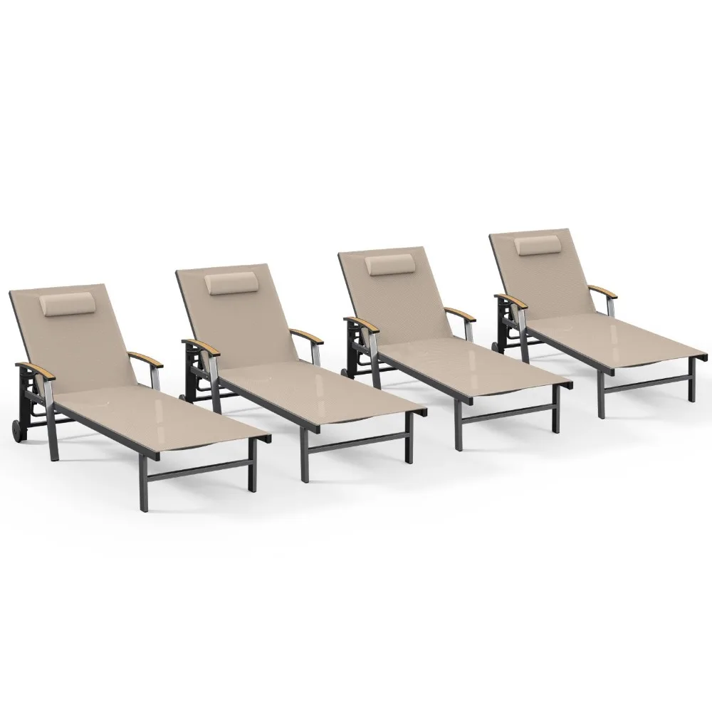 Outdoor Lounge Chair with Pillow Set of 4, 5-Position Chaise Lounges with Wheels & Armrests, 400 lbs Heavy Duty, Customized
Outdoor Lounge Chair with Pillow Set of 4, 5-Position Chaise Lounges with Wheels & Armrests, 400 lbs Heavy Duty, Customized