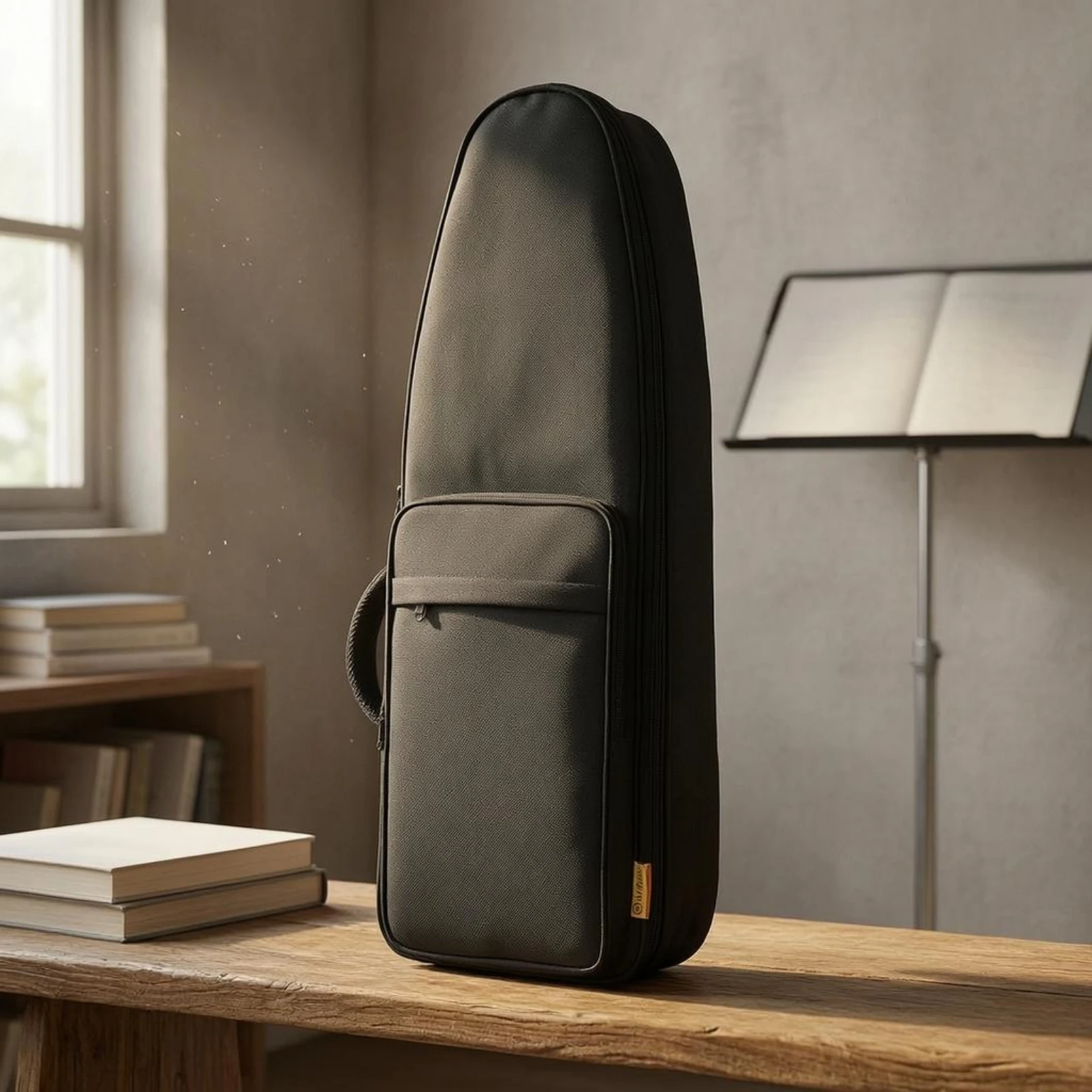 Bamboo Flute Bag Water-Resistant Triangular Flute Backpack Wind Instrument Bag Curved Fit Music Storage Mesh Pocket