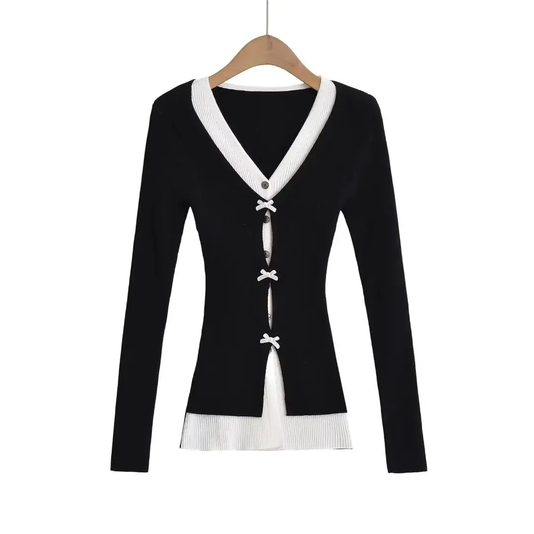 Slim Fit Long Sve Knitted Cardigan Women's Sle College Trend Outerwear V-Ne Open Front Fake Two-Piece Knitwear
Slim Fit Long Sve Knitted Cardigan Women's Sle College Trend Outerwear V-Ne Open Front Fake Two-Piece Knitwear