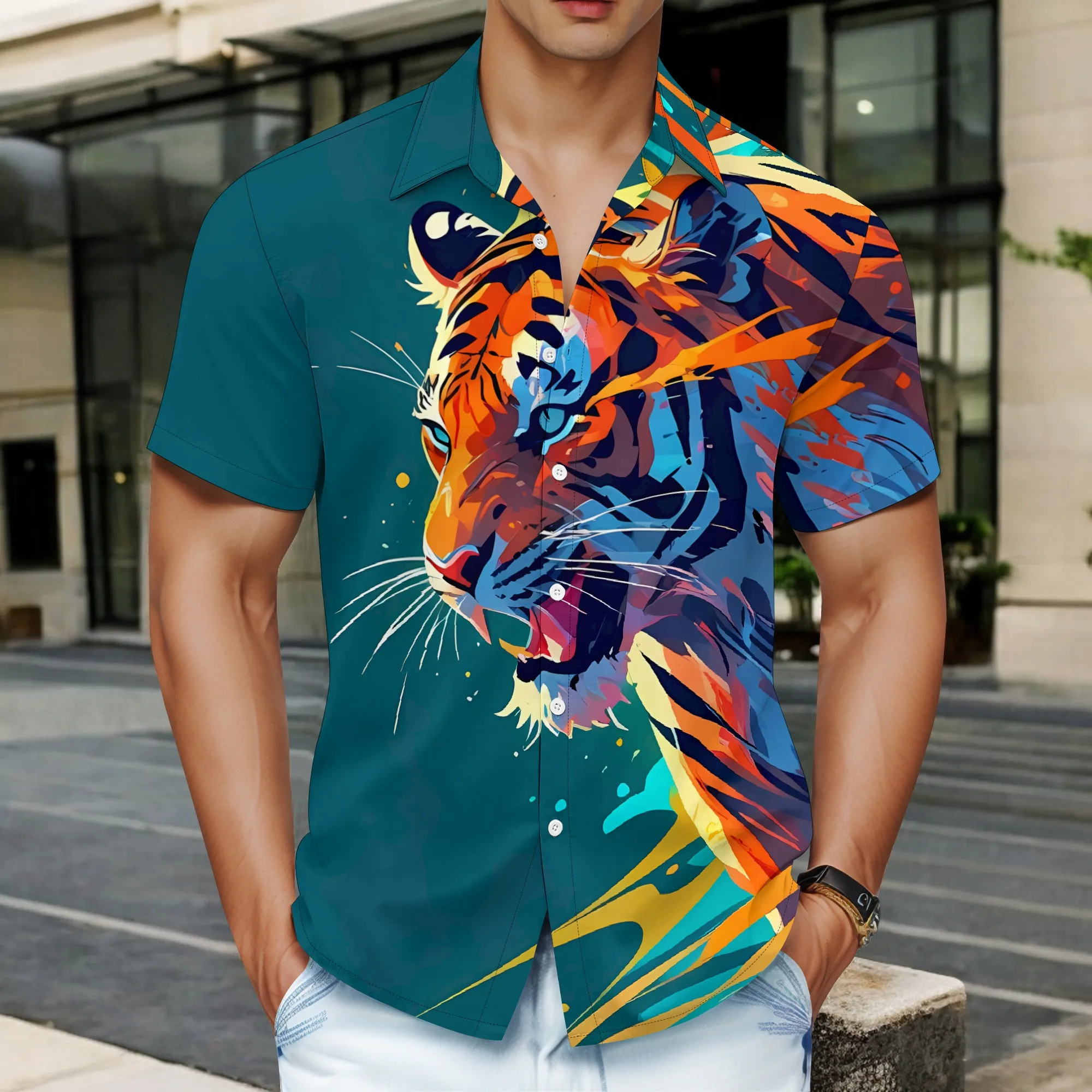 YEAE Colorful Splash Tiger Print Shirt for Men Summer Casual Short Sleeve Top
YEAE Colorful Splash Tiger Print Shirt for Men Summer Casual Short Sleeve Top