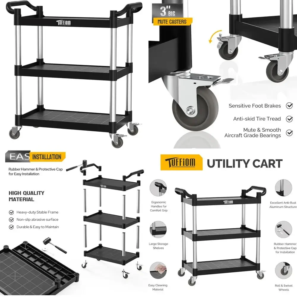 Heavy Duty 3-Tier Plastic Utility Cart with Wheels, 390lbs Capacity, Ideal for Commercial Use in Restaurants and Food Service Ar
Heavy Duty 3-Tier Plastic Utility Cart with Wheels, 390lbs Capacity, Ideal for Commercial Use in Restaurants and Food Service Ar