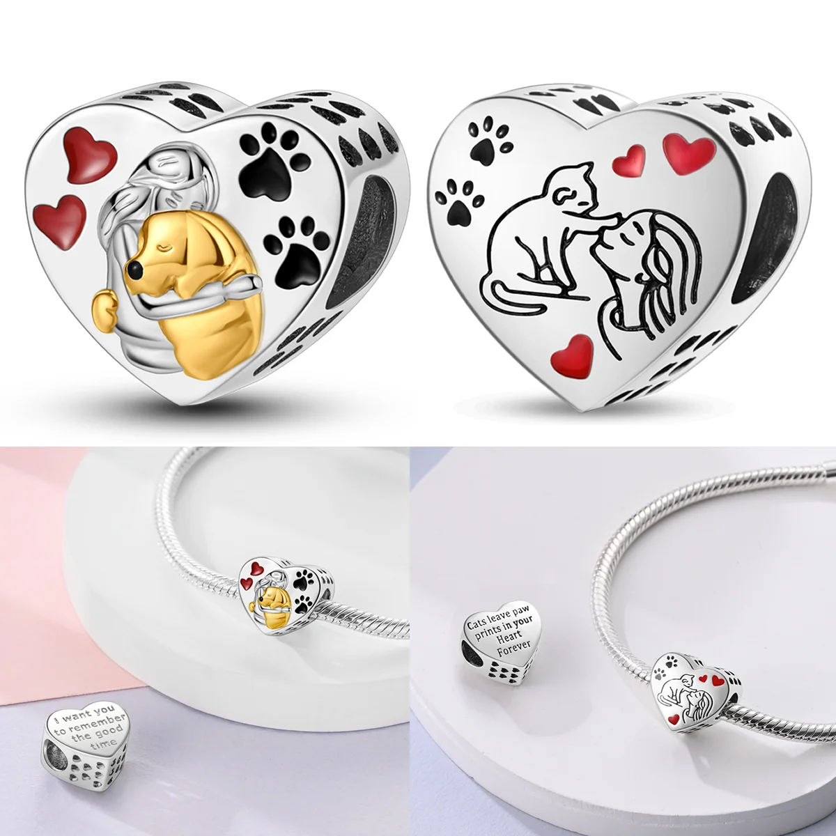 925 Sterling Silver Love Heart Pets Charms Bead CZ Zircon Girl Cat Dog Pendants Fit Original Bracelet Family DIY Jewelry
925 Sterling Silver Love Heart Pets Charms Bead CZ Zircon Girl Cat Dog Pendants Fit Original Bracelet Family DIY Jewelry