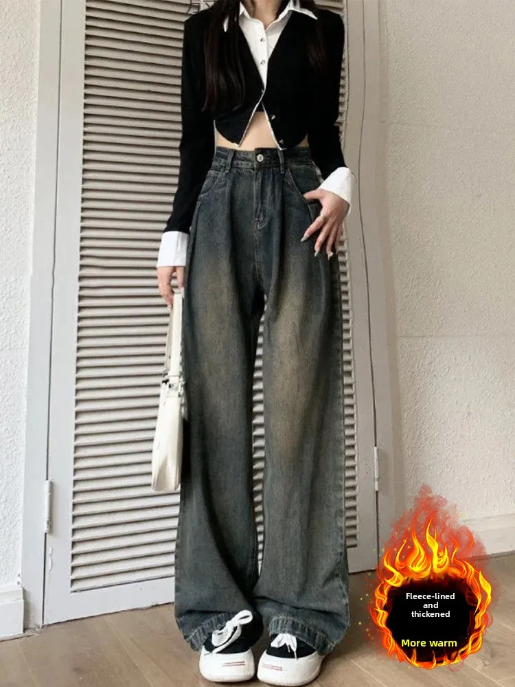 High Waist Wide Leg Jeans Women's Winter New Lazy Style Fleece Lined Loose Fit Straight Leg Pants Casual Bootcut Trousers
High Waist Wide Leg Jeans Women's Winter New Lazy Style Fleece Lined Loose Fit Straight Leg Pants Casual Bootcut Trousers