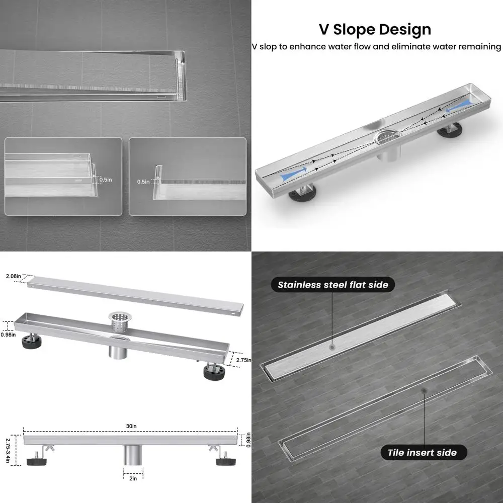 30 Brushed SS Tile Insert Shower Drain with Hair Catcher & Adjustable Feet
30 Brushed SS Tile Insert Shower Drain with Hair Catcher & Adjustable Feet