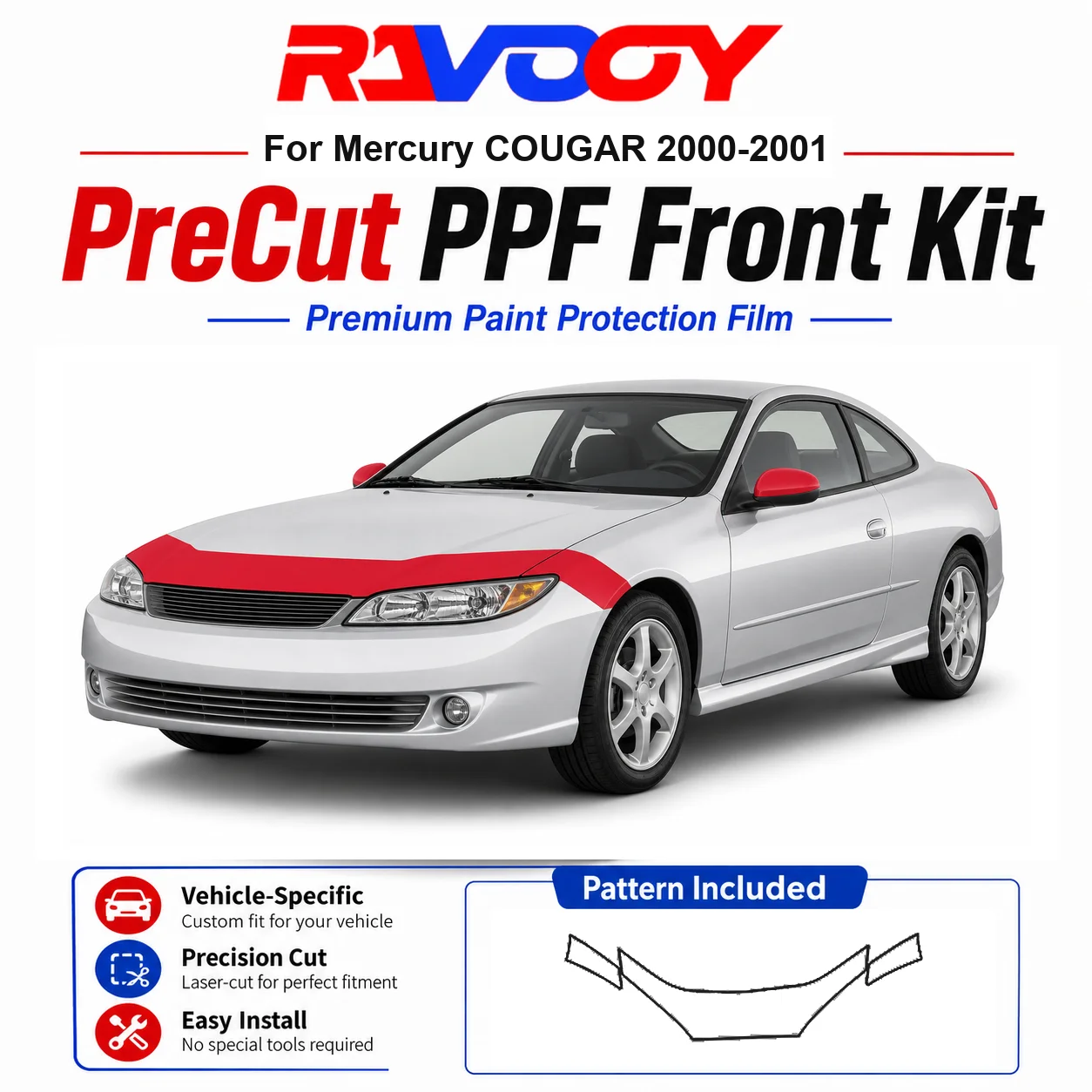 8.5mil TPU Precut PPF Kit For Mercury COUGAR 2000-2001 - Hood, Fenders & Mirror Set - Self-Healing Clear Bra Film
8.5mil TPU Precut PPF Kit For Mercury COUGAR 2000-2001 - Hood, Fenders & Mirror Set - Self-Healing Clear Bra Film