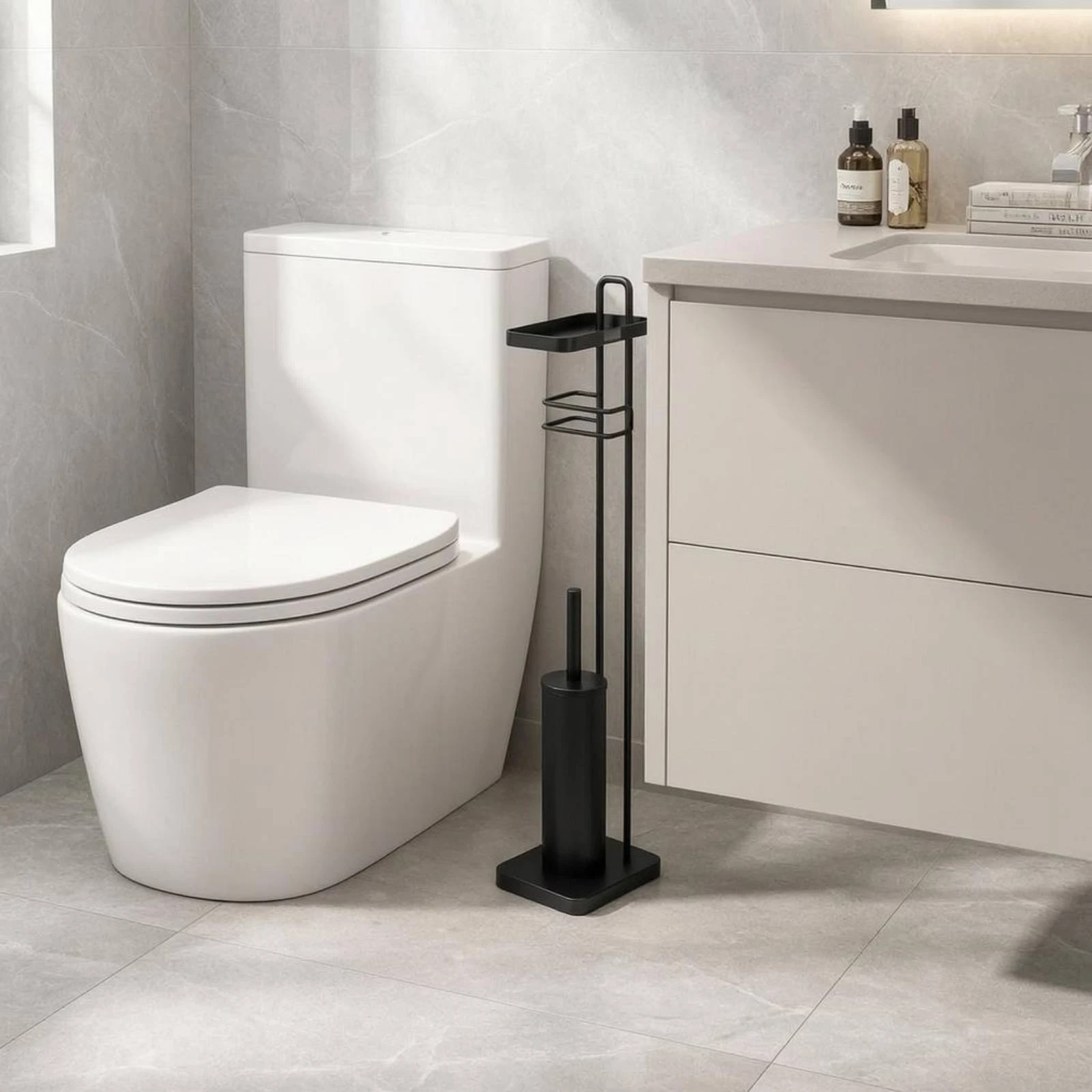 Bathroom Tissue Stand with Brush Holder No Drill Toilet Brush Holder Rack Freestanding Tissue Rack Easy to Assemble
Bathroom Tissue Stand with Brush Holder No Drill Toilet Brush Holder Rack Freestanding Tissue Rack Easy to Assemble
