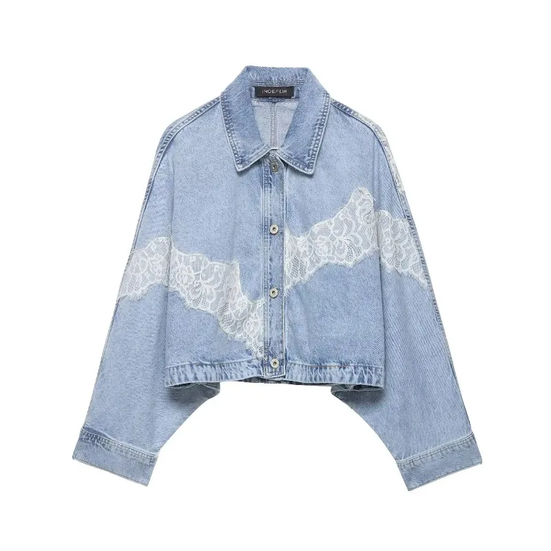 ZOCI Women Fashion Denim Lace Patchwork Single Breasted Jackets Vintage Lapel Neck Long Sleeves Female Chic Lady Outfits
ZOCI Women Fashion Denim Lace Patchwork Single Breasted Jackets Vintage Lapel Neck Long Sleeves Female Chic Lady Outfits