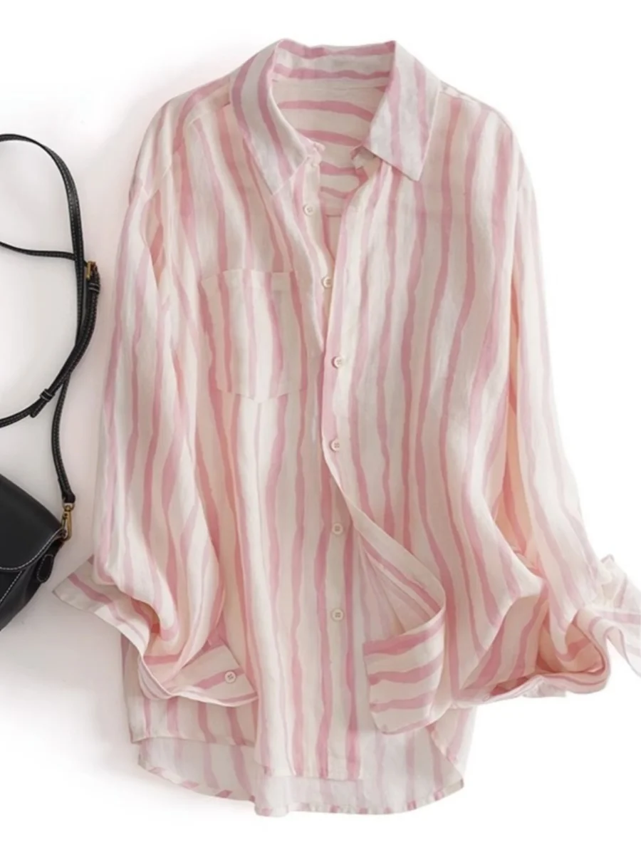 Summer Thin Cotton Linen Striped Casual Loose Women's Shirt Commute Style And Pear Body Type Fit Single Button Closure
Summer Thin Cotton Linen Striped Casual Loose Women's Shirt Commute Style And Pear Body Type Fit Single Button Closure
