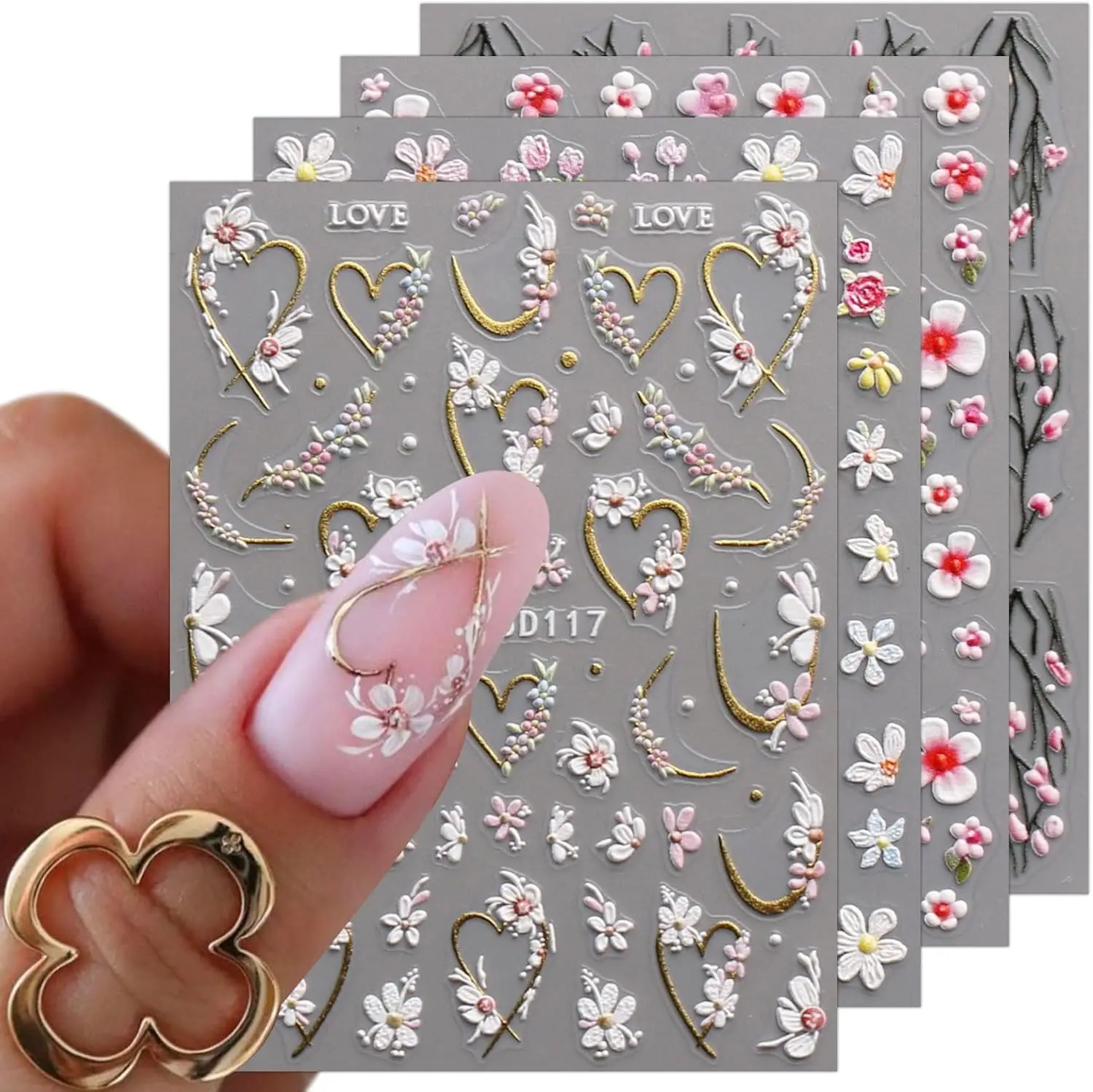 3D Embossed Flower Nail Art Stickers Self-Adhesive 5D Floral Nail Supplies for DIY Spring Summer Nail Design Decoration 4 Sheets
3D Embossed Flower Nail Art Stickers Self-Adhesive 5D Floral Nail Supplies for DIY Spring Summer Nail Design Decoration 4 Sheets