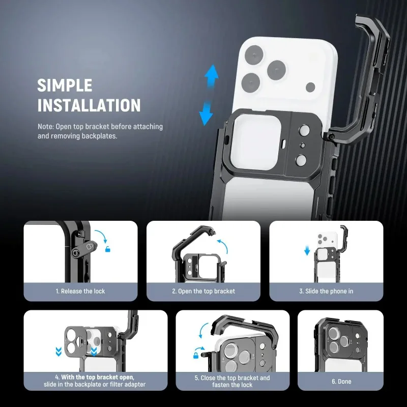 NEEWER Quick Release Video Rig for iPhone 17Pro/17Pro Max with 67mm Filter Ring 17mm Lens Backplate TMount Phone Stabilizer Cage
NEEWER Quick Release Video Rig for iPhone 17Pro/17Pro Max with 67mm Filter Ring 17mm Lens Backplate TMount Phone Stabilizer Cage