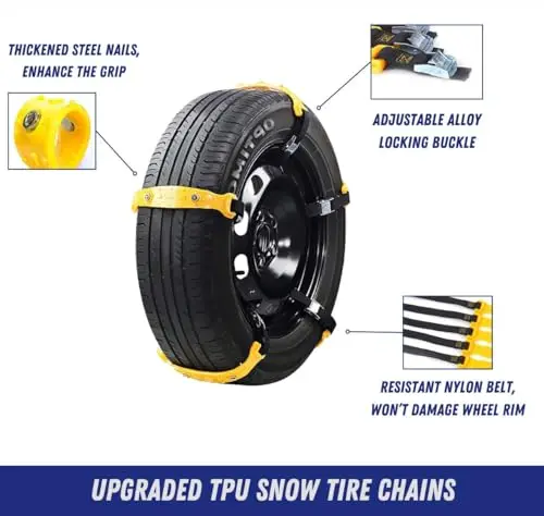 Upgraded Yellow TPU Snow Chains With Thickened Steel Nails And Adjustable Alloy Buckle For Universal Car SUV Tire Traction
Upgraded Yellow TPU Snow Chains With Thickened Steel Nails And Adjustable Alloy Buckle For Universal Car SUV Tire Traction