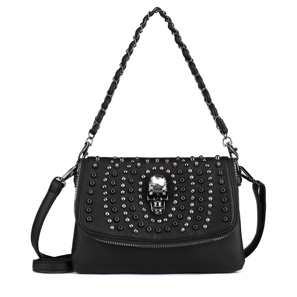 Designer Women Shoulder Bag Black Medium Size Crossbody Bag Punk Stud Skull Handbag Purse with Chain Zipper Female Bag
Designer Women Shoulder Bag Black Medium Size Crossbody Bag Punk Stud Skull Handbag Purse with Chain Zipper Female Bag