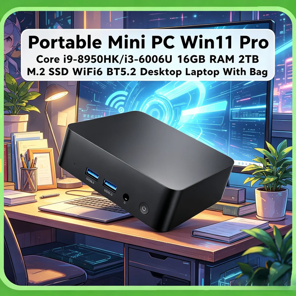 Portable Mini PC Win11 Pro Core i9-8950HK/i3-6006U 16GB RAM 2TB M.2 SSD WiFi6 BT5.2 Desktop Laptop With Bag
Portable Mini PC Win11 Pro Core i9-8950HK/i3-6006U 16GB RAM 2TB M.2 SSD WiFi6 BT5.2 Desktop Laptop With Bag