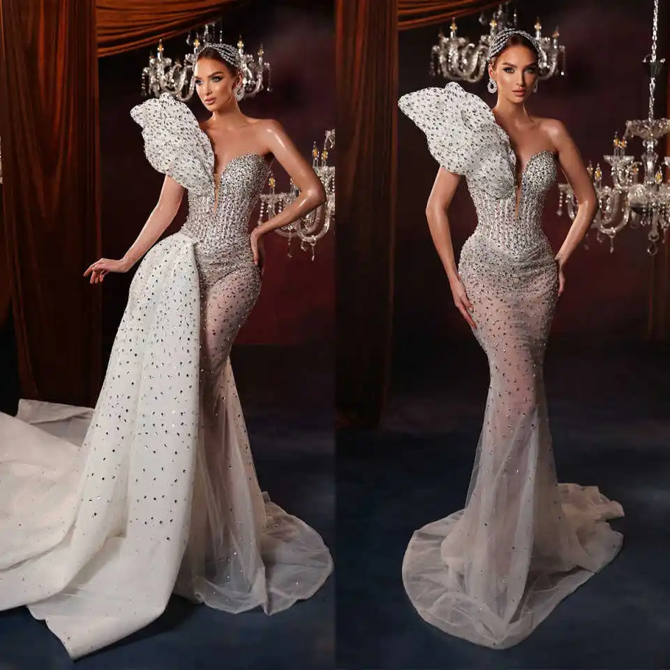 Sexy Mermaid Evening Dresses Sleeveless Detachable Train Prom Gowns Crystal Beadeds Sheer Special Occasion Dresses Customized
Sexy Mermaid Evening Dresses Sleeveless Detachable Train Prom Gowns Crystal Beadeds Sheer Special Occasion Dresses Customized