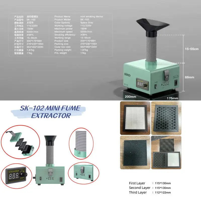 Professional Soldering Smoke Extractor Equipped with Multi-Layer Filter Digital Display & USB Charging for Workshop and Home Use
Professional Soldering Smoke Extractor Equipped with Multi-Layer Filter Digital Display & USB Charging for Workshop and Home Use