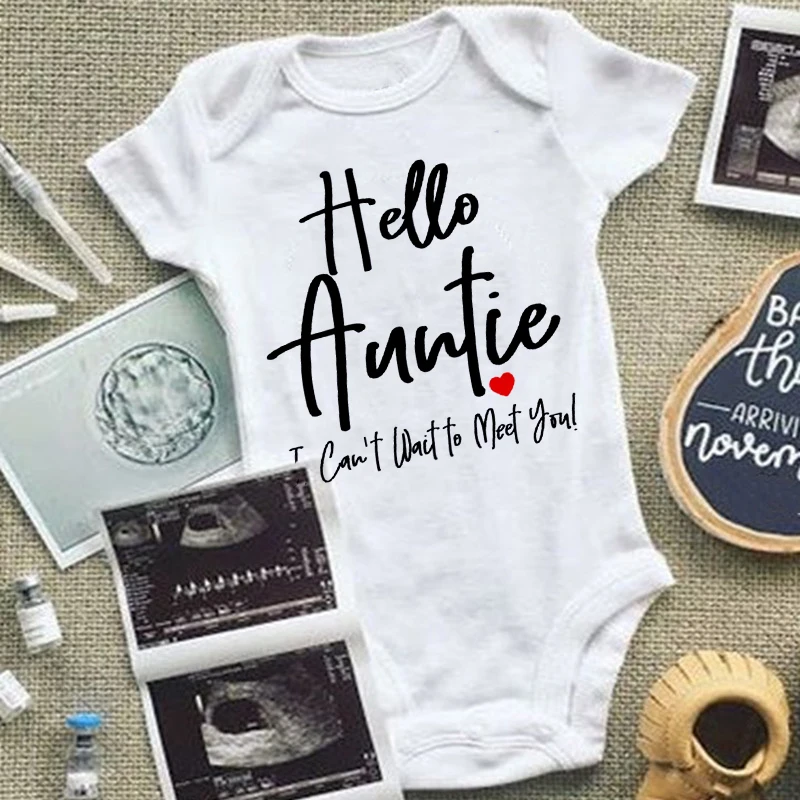 Hello Auntie I Can't Wait To Meet You Announcement Baby Toddler Bodysuits Pregnancy Clothes Boy Girl Romper Infant Shower Gifts
Hello Auntie I Can't Wait To Meet You Announcement Baby Toddler Bodysuits Pregnancy Clothes Boy Girl Romper Infant Shower Gifts