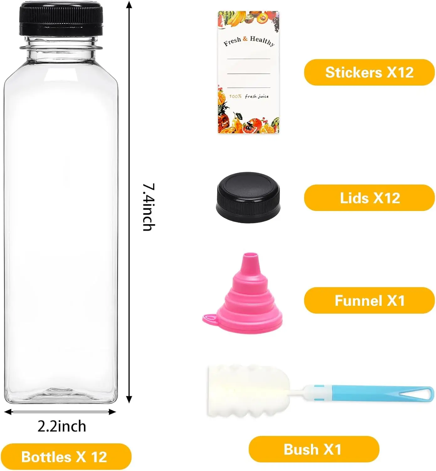 81pcs 16oz Plastic Juice Bottles with Caps, Clear Empty Reusable Bottles with Brush Funnel and Labels for Smoothies and Other
81pcs 16oz Plastic Juice Bottles with Caps, Clear Empty Reusable Bottles with Brush Funnel and Labels for Smoothies and Other