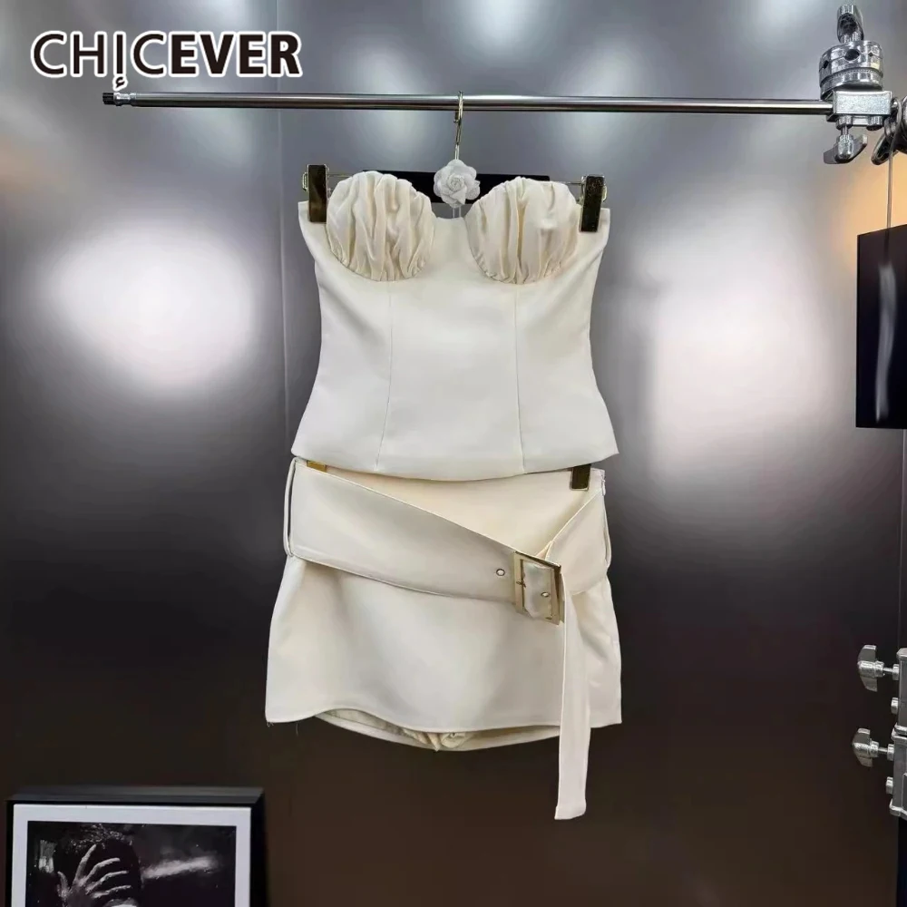 CHICEVER French Sexy Two Piece Set For Women Strapless Sleeveless Pleated Tube Top With Belt Mini Skirt Suit Female Autumn New
CHICEVER French Sexy Two Piece Set For Women Strapless Sleeveless Pleated Tube Top With Belt Mini Skirt Suit Female Autumn New