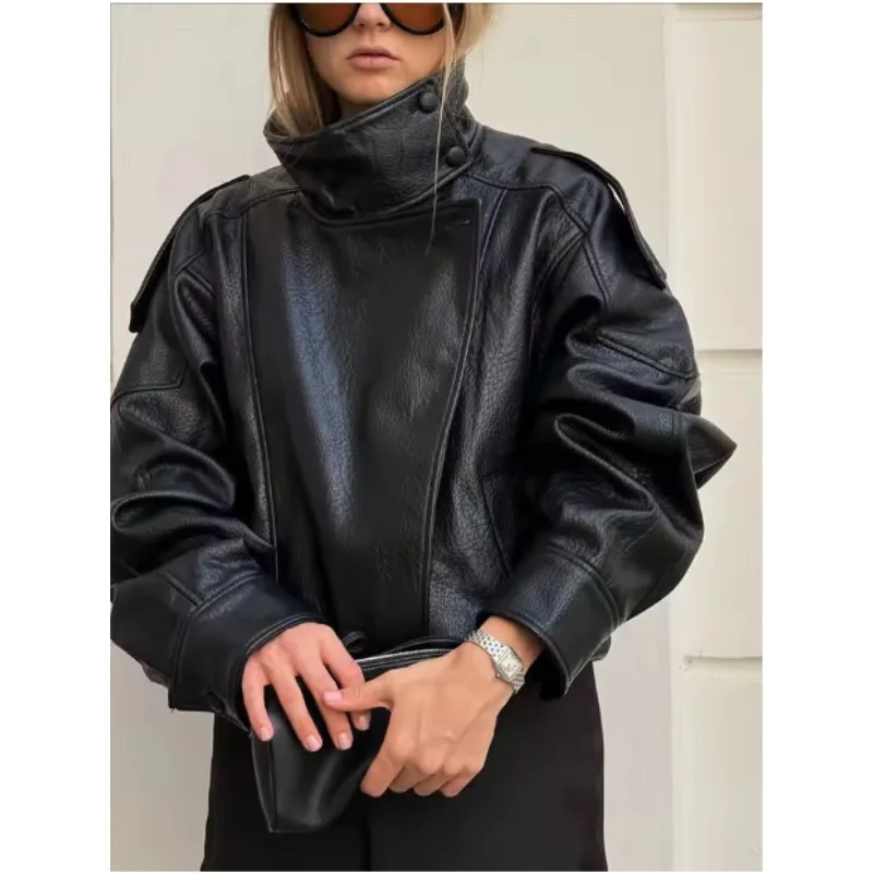 Кожаная куртка с воротником-стойкой и длинными рукавами для женщин в европейском и американском стиле
Кожаная куртка с воротником-стойкой и длинными рукавами для женщин в европейском и американском стиле