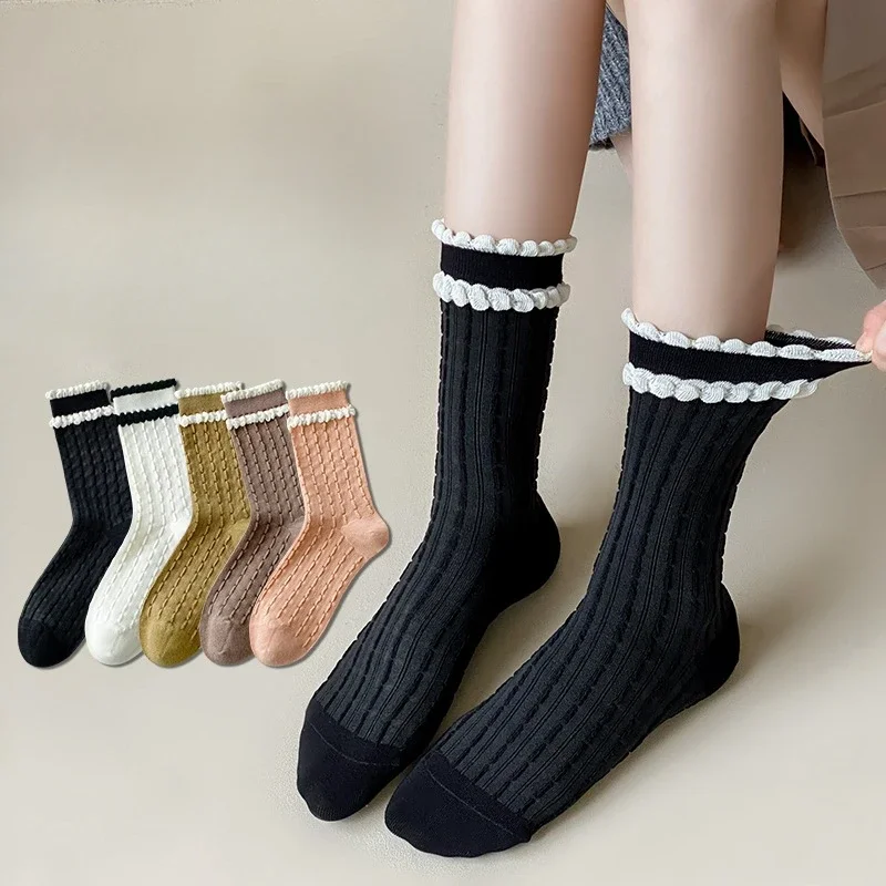 Korean Style Women Socks Sweet Girls Lolita Kawaii Cute Lace Ruffle Socks Women Cotton Breathable Solid Color Elastic Long Socks
Korean Style Women Socks Sweet Girls Lolita Kawaii Cute Lace Ruffle Socks Women Cotton Breathable Solid Color Elastic Long Socks
