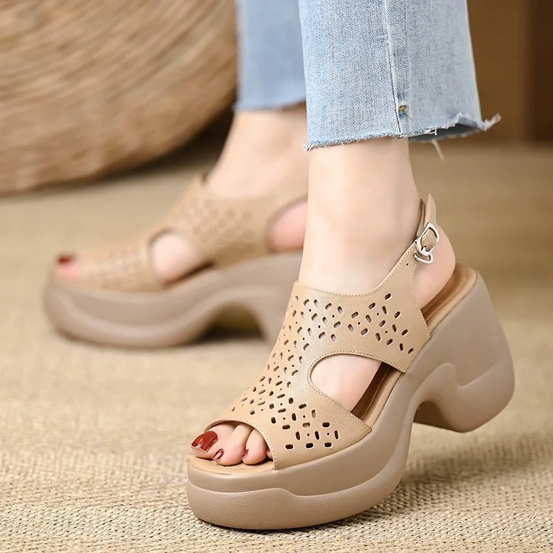Women's Black/Apricot Perforated Platform Wedge Heel Slingback Sandals for Summer Daily Casual Q-097
Women's Black/Apricot Perforated Platform Wedge Heel Slingback Sandals for Summer Daily Casual Q-097
