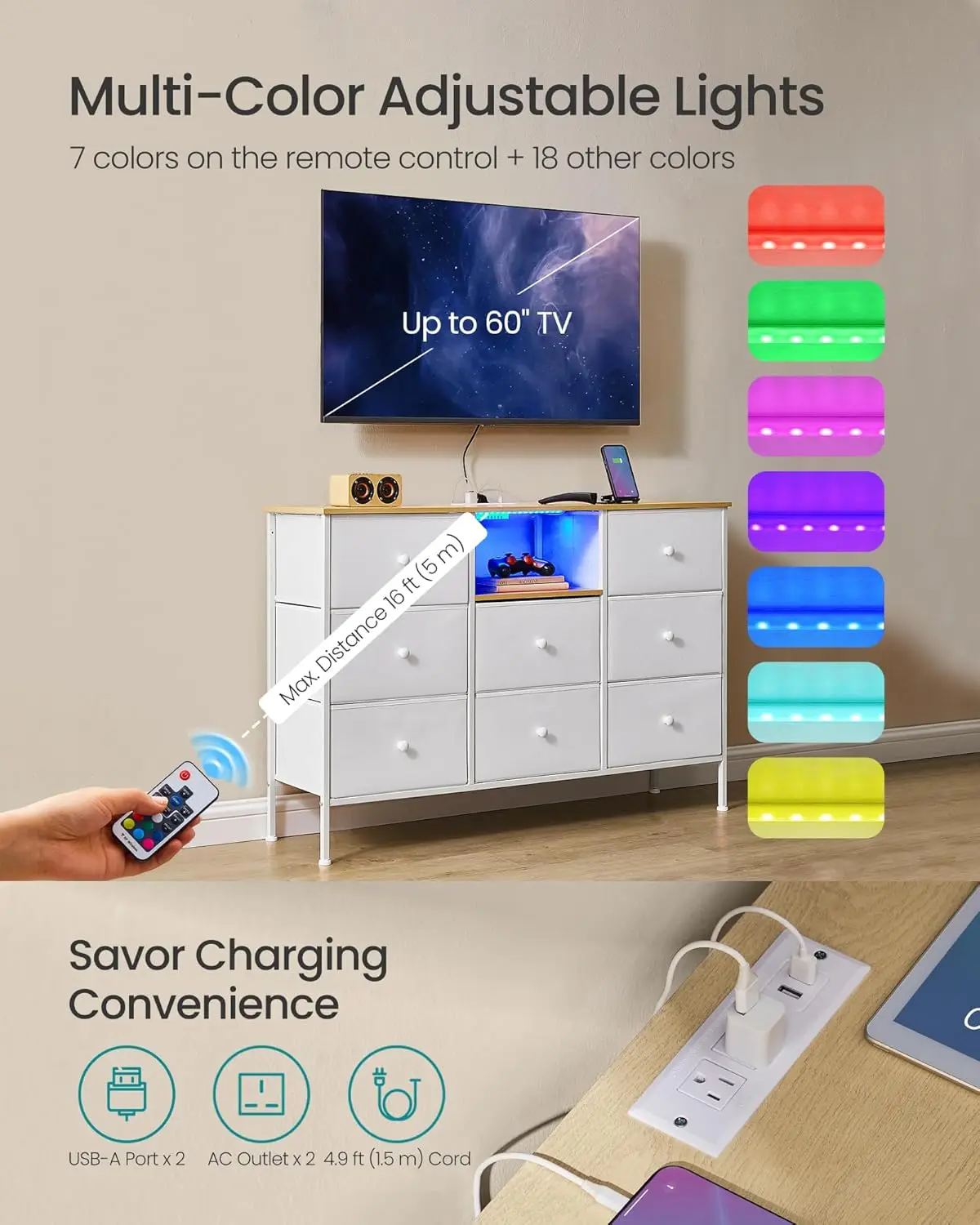 Songmics Dresser For Bedroom, Fabric Dresser With Power Outlets And Led Lights, Tv Stand For Up To 60 Inch Tvs, 25 Colors, 11.8
Songmics Dresser For Bedroom, Fabric Dresser With Power Outlets And Led Lights, Tv Stand For Up To 60 Inch Tvs, 25 Colors, 11.8
