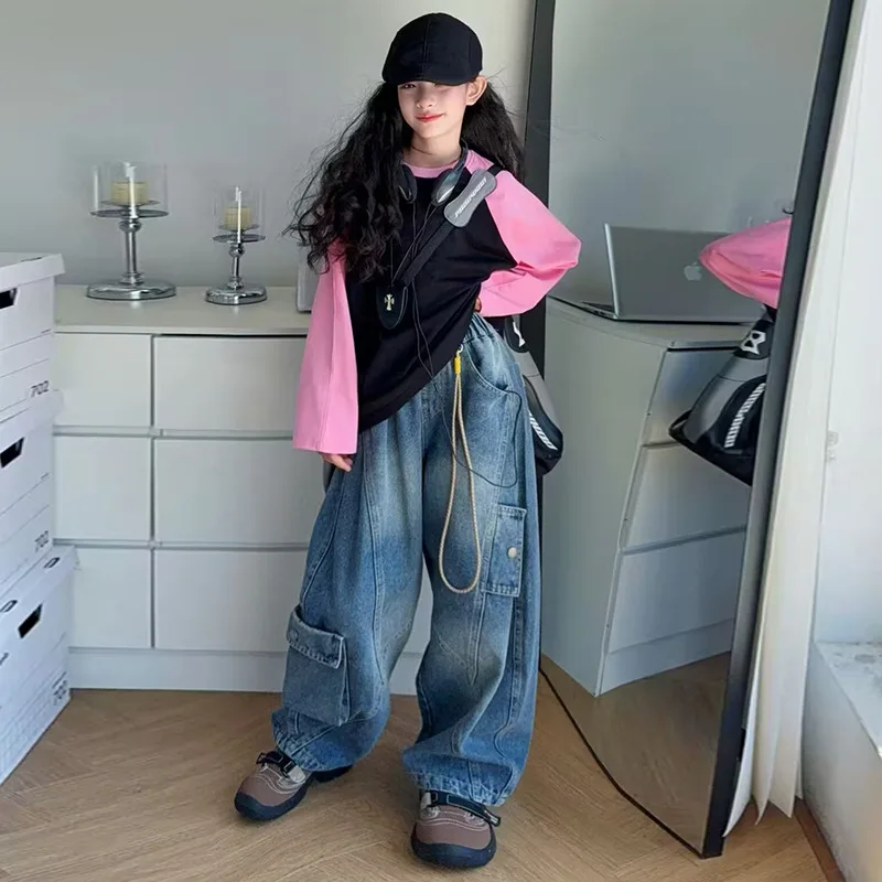 Autumn Kids Girls 2pcs Sets Children Girls Contrast Color Round Neck T-shirt Junior Girls Loose Cargo Jean School Girls Outfit
Autumn Kids Girls 2pcs Sets Children Girls Contrast Color Round Neck T-shirt Junior Girls Loose Cargo Jean School Girls Outfit