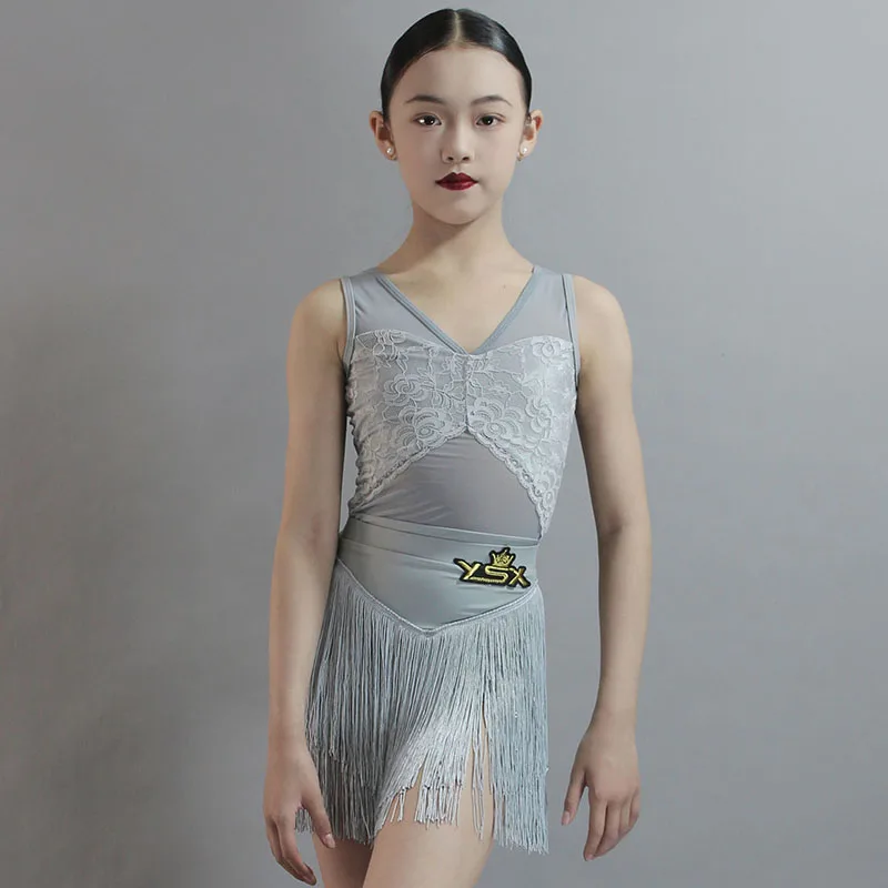 Kids Latin Dance Clothes Summer Girls Sleeveless Gray Lace Fringe Dress Cha Cha Rumba Dance Costume Competition Dress DNV20534
Kids Latin Dance Clothes Summer Girls Sleeveless Gray Lace Fringe Dress Cha Cha Rumba Dance Costume Competition Dress DNV20534