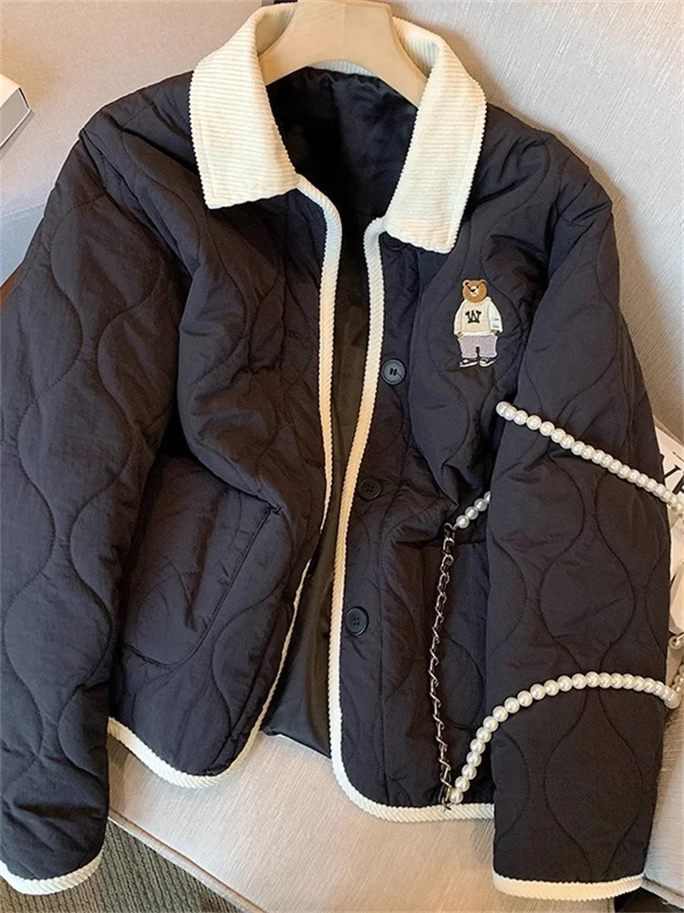 Korean Sle Contrast Color Collar Bear Cotton Autumn Winter Men Women Jaet Small Pattern Basting Coat Long Length Loose Fit
Korean Sle Contrast Color Collar Bear Cotton Autumn Winter Men Women Jaet Small Pattern Basting Coat Long Length Loose Fit