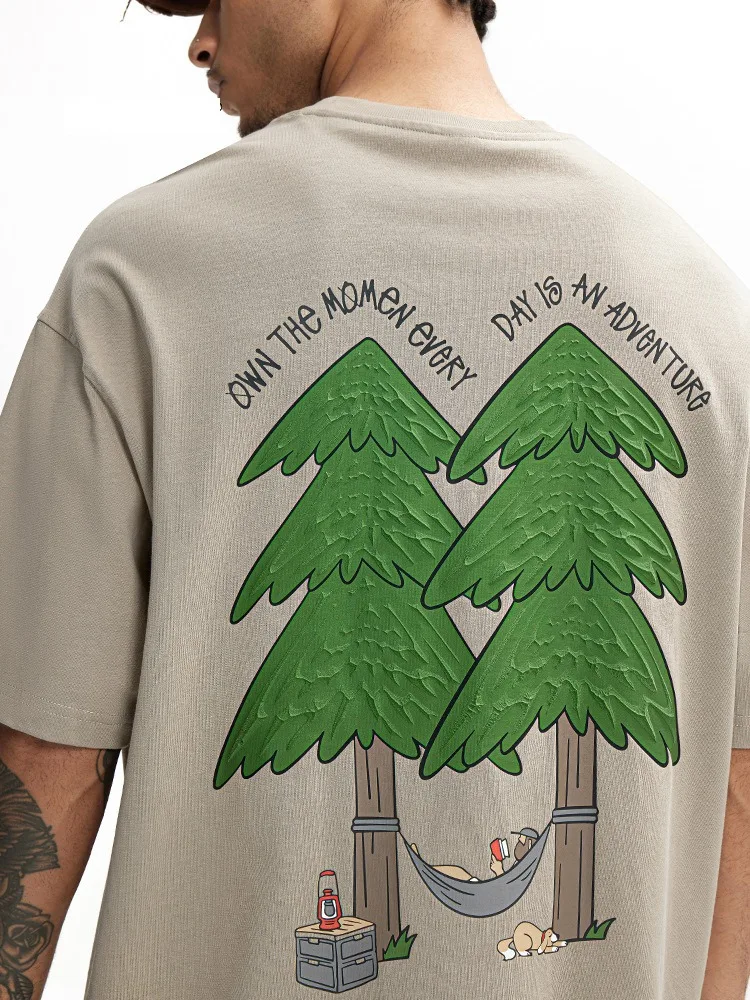 265G Cotton Pine Foam Printed T-shirt Unisex Spring Summer New Heavyweight Loose Casual Tshirts Men Retro Short Sleeved Tops
265G Cotton Pine Foam Printed T-shirt Unisex Spring Summer New Heavyweight Loose Casual Tshirts Men Retro Short Sleeved Tops