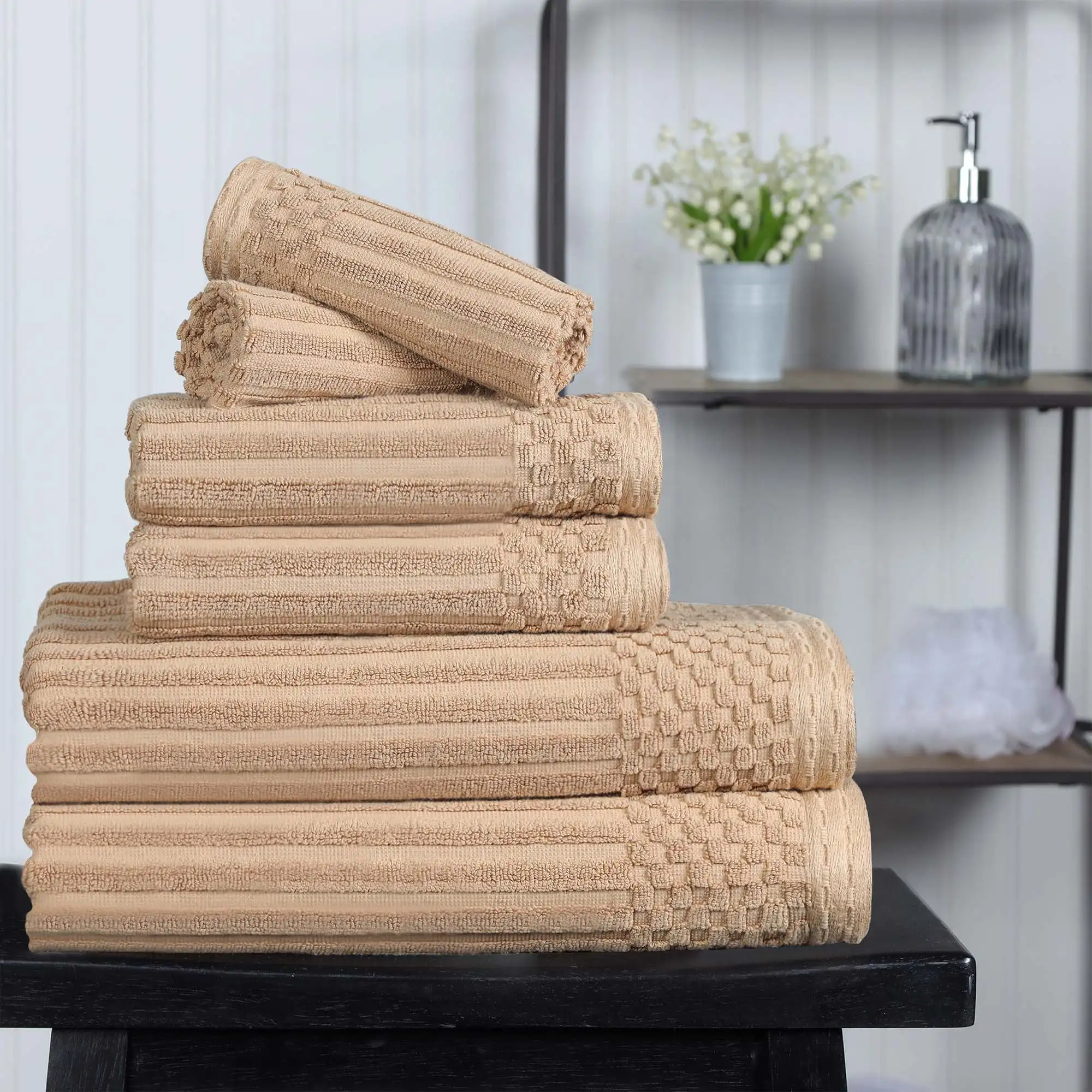 6 Piece 100% Cotton Towel Set, 2 Bath Towels, 2 Hand Towels, and 2 Face Towels, Coffee
6 Piece 100% Cotton Towel Set, 2 Bath Towels, 2 Hand Towels, and 2 Face Towels, Coffee