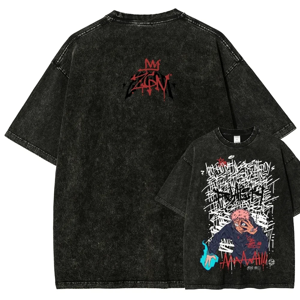 Yuji Itadori T-shirt Jujutsu Kaisen Graffiti Shout Tee Vintage Washed Oversized Retro Anime Harajuku Streetwear Men Clothing
Yuji Itadori T-shirt Jujutsu Kaisen Graffiti Shout Tee Vintage Washed Oversized Retro Anime Harajuku Streetwear Men Clothing