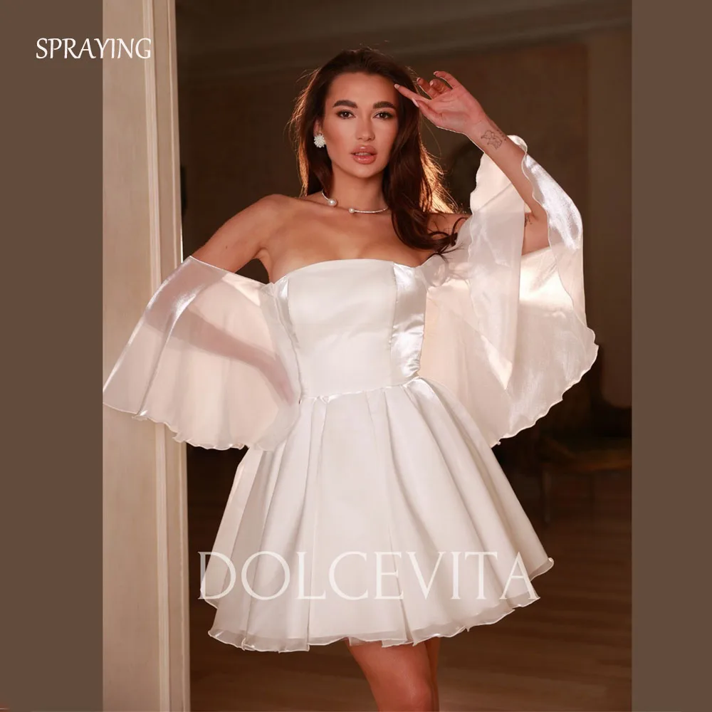 SPRAYING Mini Strapless Wedding Dress Off Shoulder Sparkly Organza Engagement Party Dress A line Short Bridal Gowns Customized
SPRAYING Mini Strapless Wedding Dress Off Shoulder Sparkly Organza Engagement Party Dress A line Short Bridal Gowns Customized