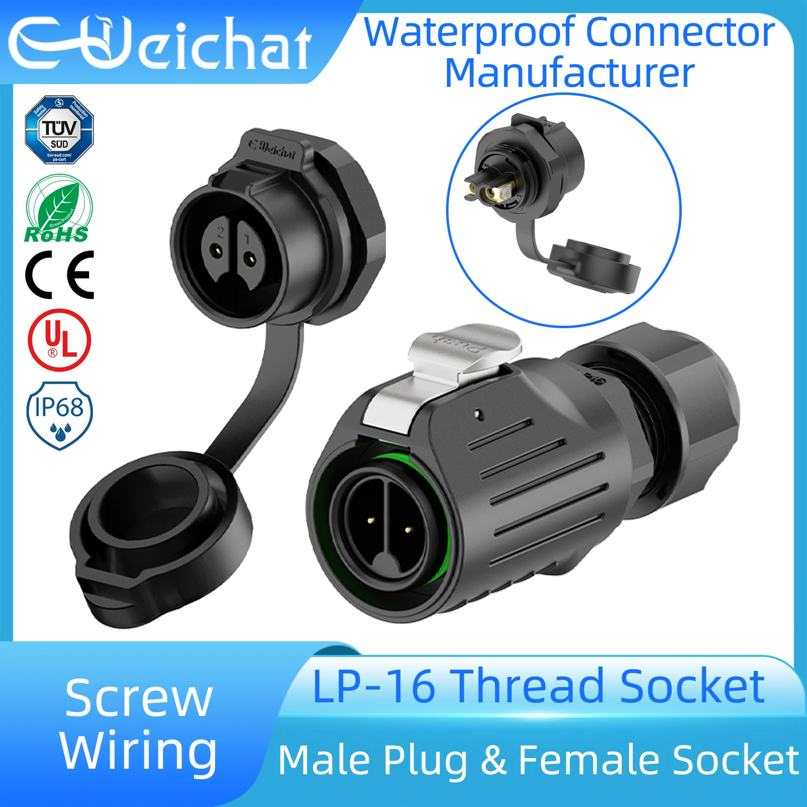 EW-LP16 Male Plug Female Socket Solderless Power Charger 2Pin 3Pin 4Pin 5Pin Screw Lock IP68 Aviation Connector For Photovoltaic 
EW-LP16 Male Plug Female Socket Solderless Power Charger 2Pin 3Pin 4Pin 5Pin Screw Lock IP68 Aviation Connector For Photovoltaic