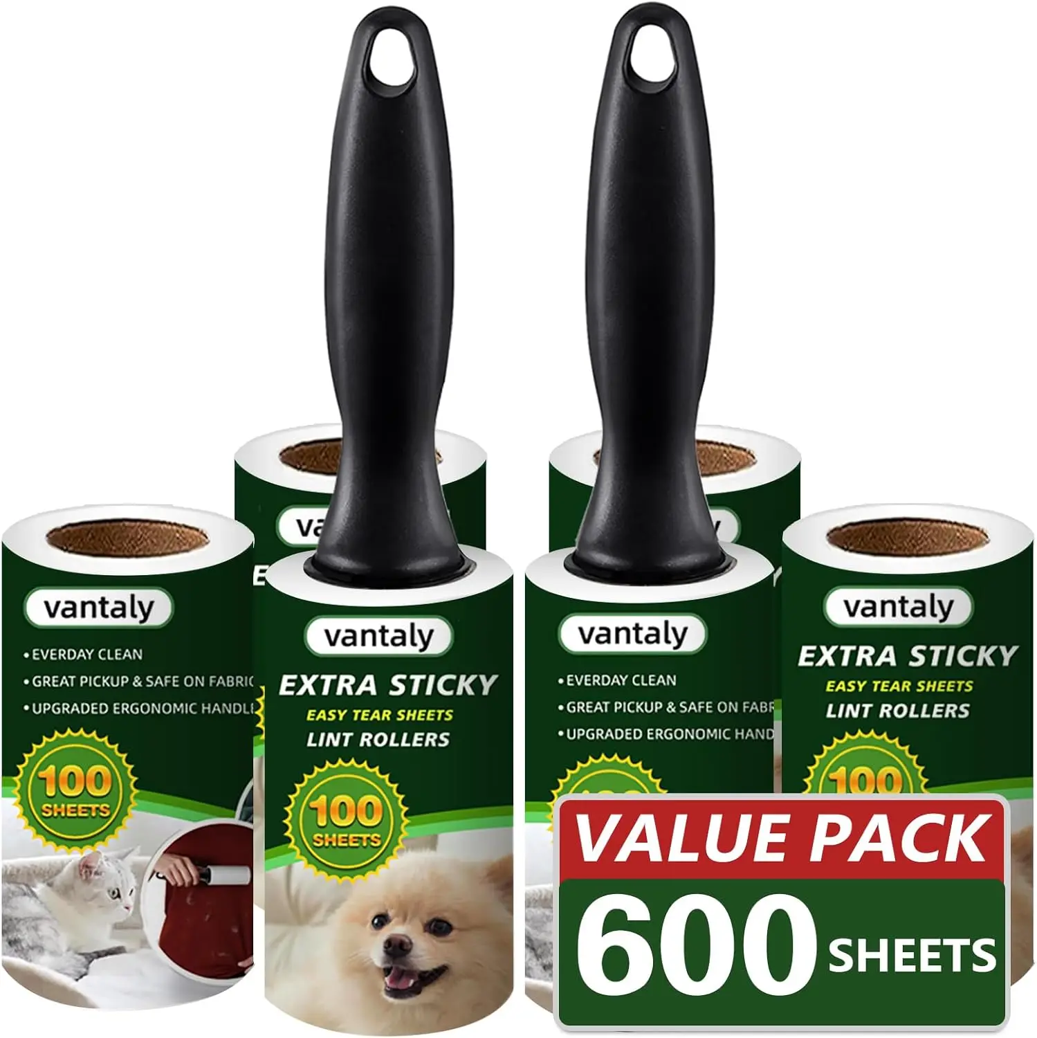Extra Sticky Lint Rollers, 600 Sheets, 2 Handles, 6 Rolls for Pet Hair on Clothes, Furniture, Carpet
Extra Sticky Lint Rollers, 600 Sheets, 2 Handles, 6 Rolls for Pet Hair on Clothes, Furniture, Carpet