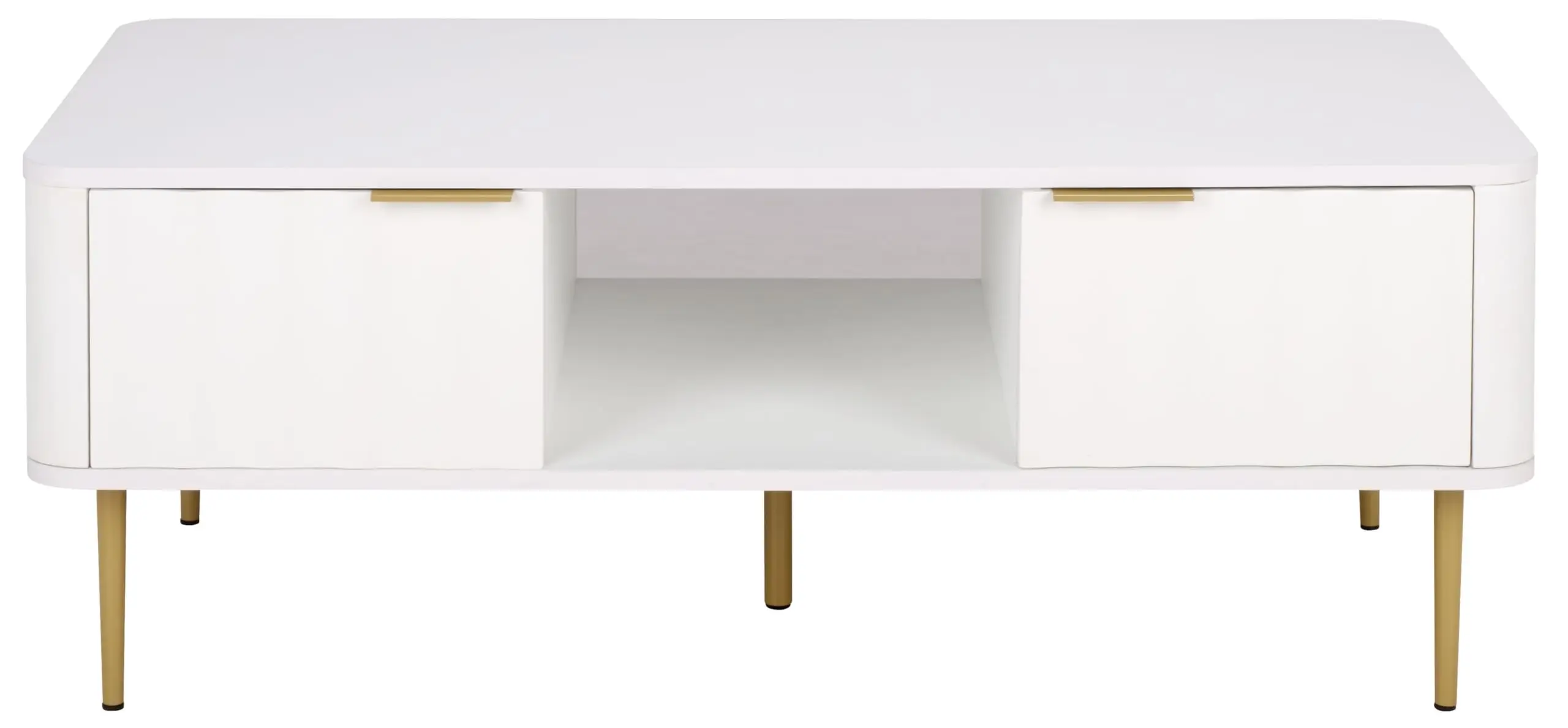 Modern White Coffee Table With Two Drawers And Open Shelf
Modern White Coffee Table With Two Drawers And Open Shelf
