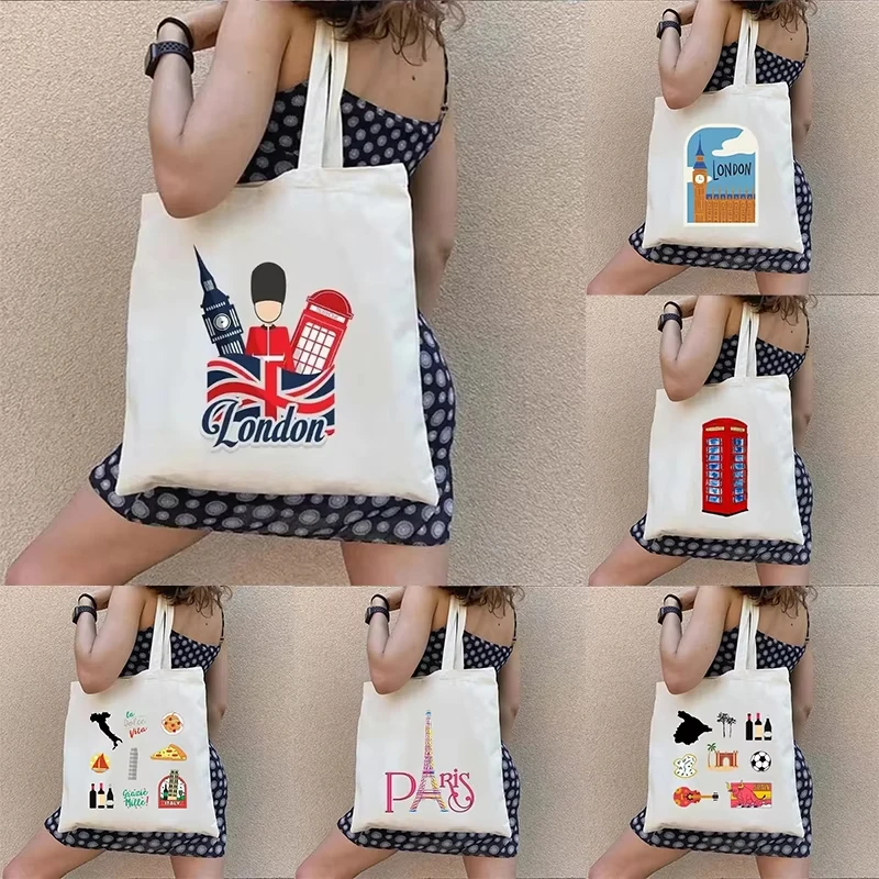 London UK Paris Printing Ladies Canvas Tote Casual Animal Shoulder Bag Eco Large Capacity Portable Travel Shopping Bag Schoolbag
London UK Paris Printing Ladies Canvas Tote Casual Animal Shoulder Bag Eco Large Capacity Portable Travel Shopping Bag Schoolbag