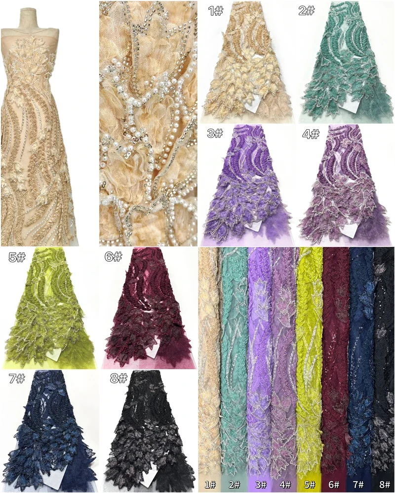 Luxury 3D French Sequin Lace Fabric African Nigerian Mesh Embroidered Beaded Bridal Gown Party Wear Trendy Fashion 2026
Luxury 3D French Sequin Lace Fabric African Nigerian Mesh Embroidered Beaded Bridal Gown Party Wear Trendy Fashion 2026