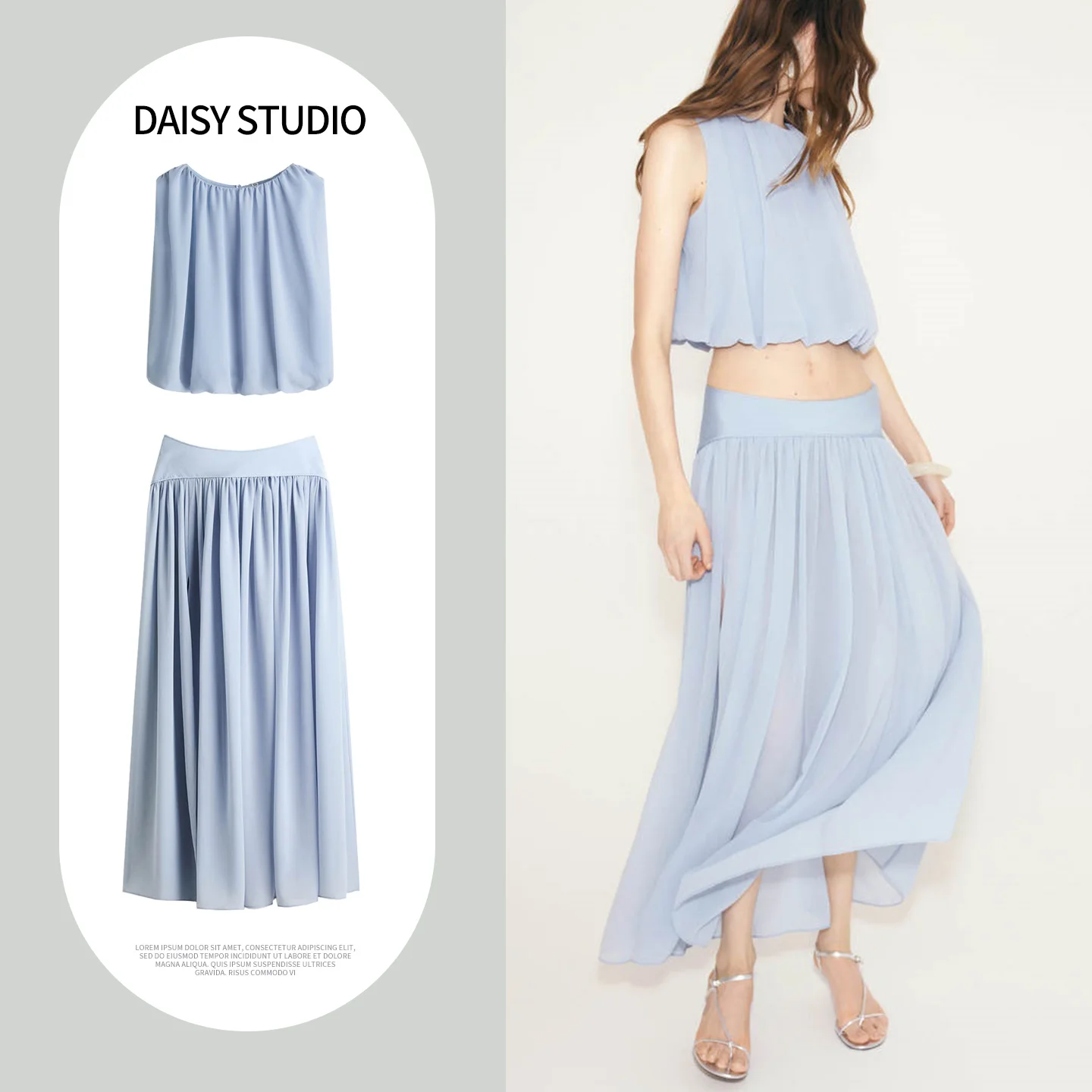 round Neck Gown with Pleats Skirt mid Waist Slit Half Body Skirt Fashionable Summer Outfit Women's Sleeveless round Neck Gown
round Neck Gown with Pleats Skirt mid Waist Slit Half Body Skirt Fashionable Summer Outfit Women's Sleeveless round Neck Gown