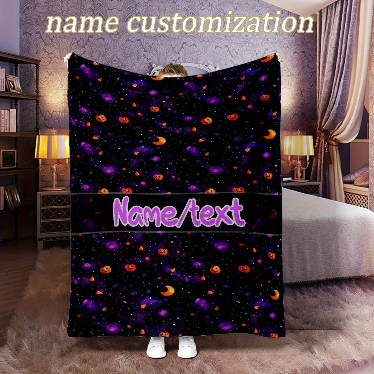 Custom name starry sky themed pumpkins and moon fleece blanket, suitable for sofa, bed, Halloween, birthdays, children, gifts
Custom name starry sky themed pumpkins and moon fleece blanket, suitable for sofa, bed, Halloween, birthdays, children, gifts