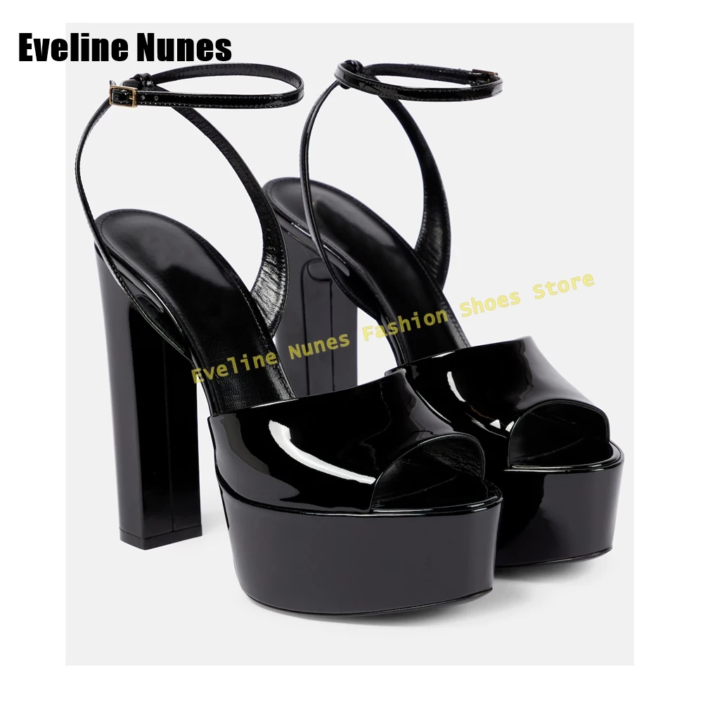 Peep Toe Patent Leather Platform Sandals Solid Block Heels Side Air Buckle Strap Women Party Shoes 2025 Summer Dress New Style 
Peep Toe Patent Leather Platform Sandals Solid Block Heels Side Air Buckle Strap Women Party Shoes 2025 Summer Dress New Style