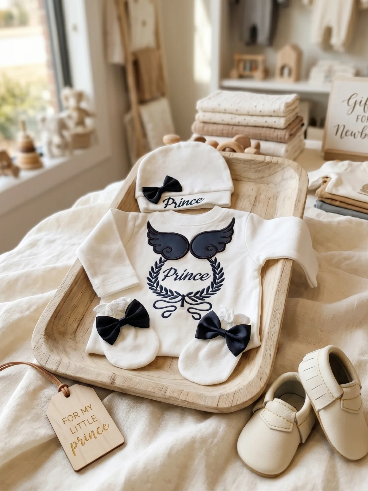 Elegant Newborn Baby Boy Prince Outfit 3Pcs Black White Angel Wings Footed Romper Hat Booties Set Infant Coming Home Outfit Baby
Elegant Newborn Baby Boy Prince Outfit 3Pcs Black White Angel Wings Footed Romper Hat Booties Set Infant Coming Home Outfit Baby