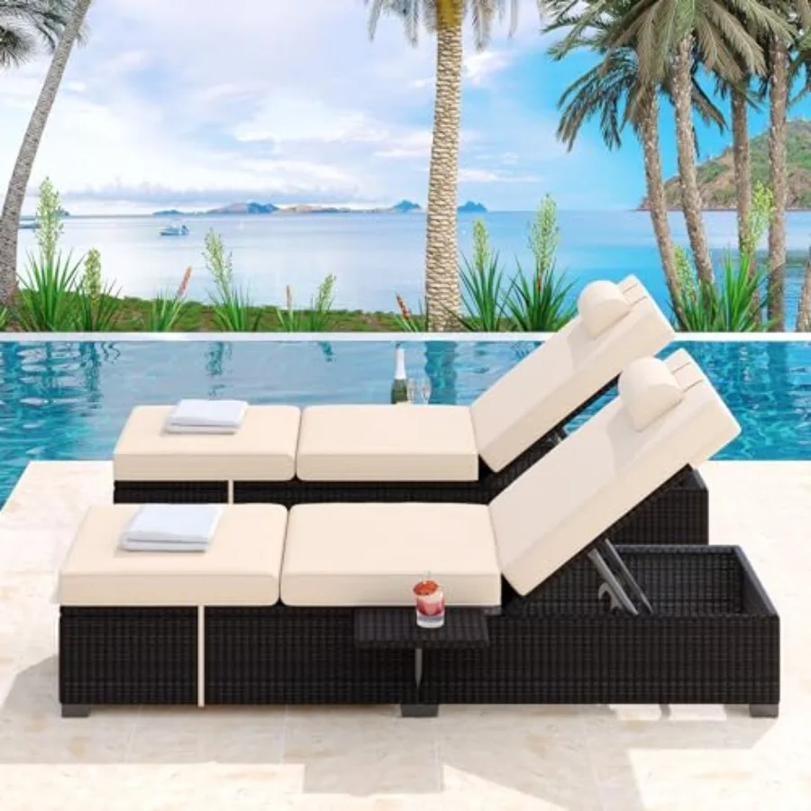 Patio Chairs, Outdoor PE Wier Chaise Set of 2, Chaise Chair Outdoor Pool Furnie, Brown an Recrs wi Adable Bkr, Storage ble
Patio Chairs, Outdoor PE Wier Chaise Set of 2, Chaise Chair Outdoor Pool Furnie, Brown an Recrs wi Adable Bkr, Storage ble