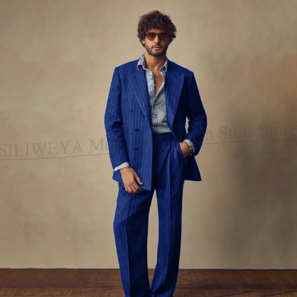 Chic Striped Men's Suits Peak Lapel Double Breasted Clothing Fashion Daily Business Office Formal Suit 2 Piece (Blazer+Pants)
Chic Striped Men's Suits Peak Lapel Double Breasted Clothing Fashion Daily Business Office Formal Suit 2 Piece (Blazer+Pants)