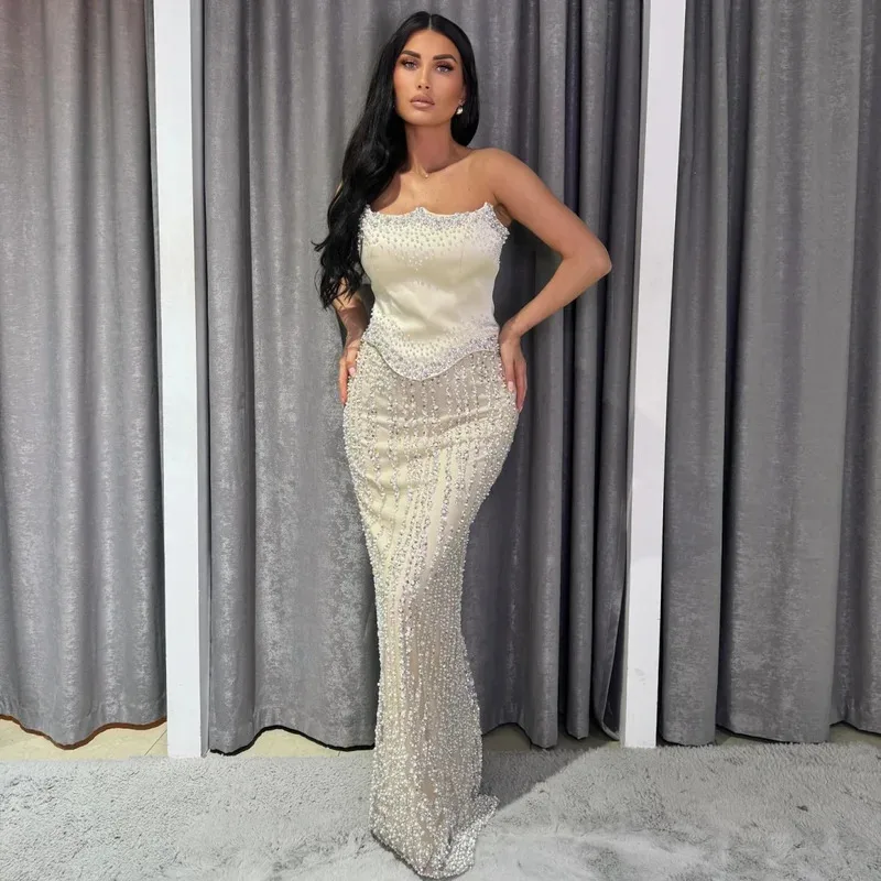 Customized Beading Strapless Mermaid robes de soirée Strapless Backless Sleeveless Party Dresses Floor-Length Prom Dress
Customized Beading Strapless Mermaid robes de soirée Strapless Backless Sleeveless Party Dresses Floor-Length Prom Dress