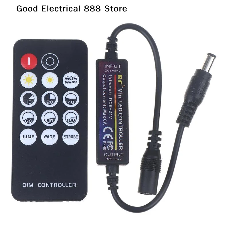 Комплект миниатюрного беспроводного диммера для светодиодных лент 12В/24В/5В 6А с 14-кнопочным пультом ДУ 2.4G для одноцветных светодиодных лент 2835/5050
Комплект миниатюрного беспроводного диммера для светодиодных лент 12В/24В/5В 6А с 14-кнопочным пультом ДУ 2.4G для одноцветных светодиодных лент 2835/5050